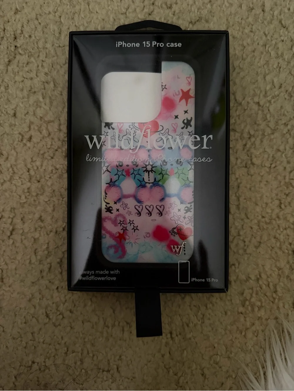 Wildflower iPhone 15 Pro Case - Pastel Multicolor Heart & Star Print